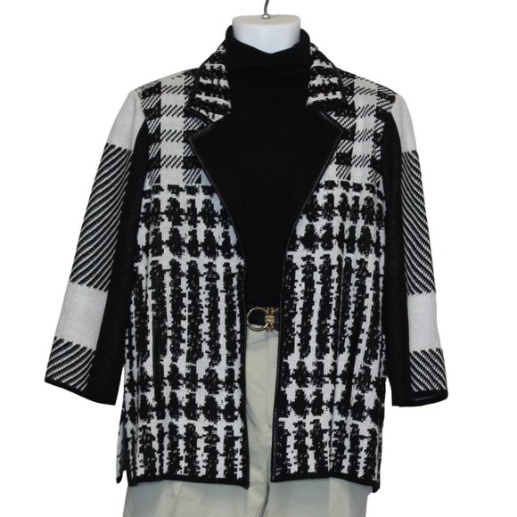 NWT Ming Wang Black & White Collared Sweater Jacket (0X) - Picture 1 of 2